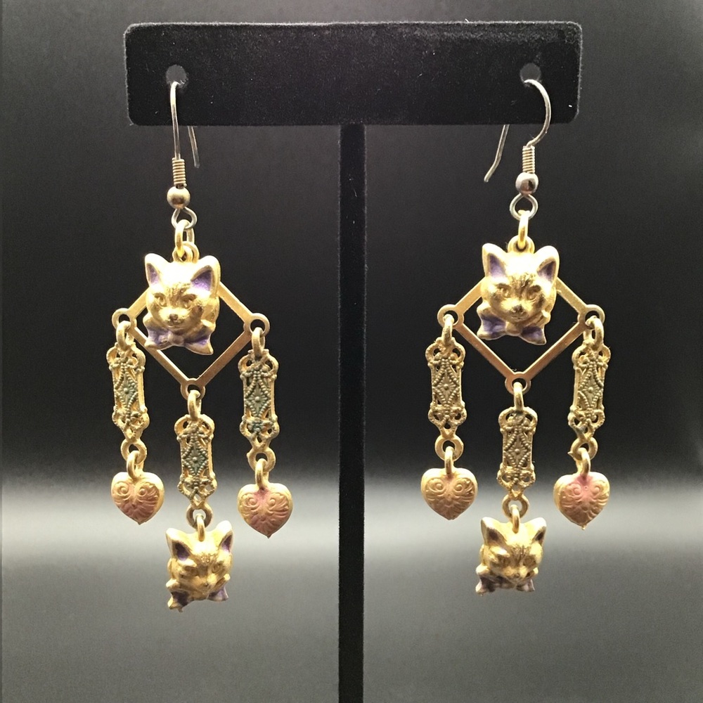 Vintage Cat Chandelier Earrings
